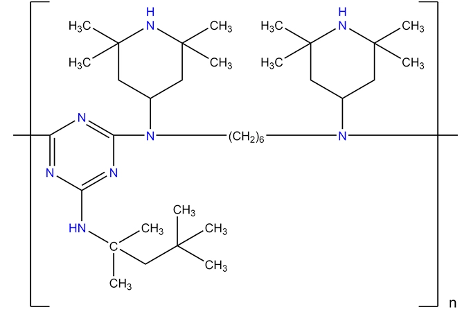 Poli [[6-[(1,1, 3,3-tetrametilbutilo) amino]-1,3, 5-triazina-2, 4-diil][(2,2, 6,6-tetrametil4-piperidinil) imino]-1,6-hexanodiilo [(2,2, 6,6-tetrametil-4-piperidinilo) imino])