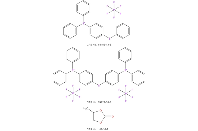 Difenil (4-feniltio) fenilsufonio Hexafluorofosfato Bis(4-(difenilsulfonio) fenil) sulfuro bis (hexafluorofosfato) Carbonato de propileno