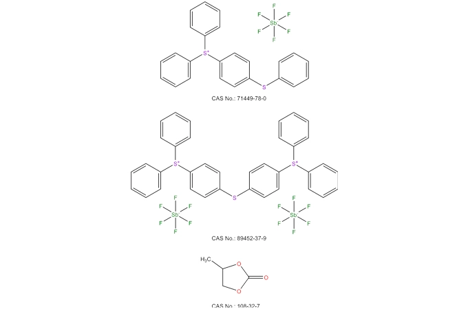 Difenil (4-feniltio) fenilsufonio Hexafluoroantimonato Bis(4-(difenilsulfonio) fenil) sulfuro bis (hexafluoroantimonato) Carbonato de propileno
